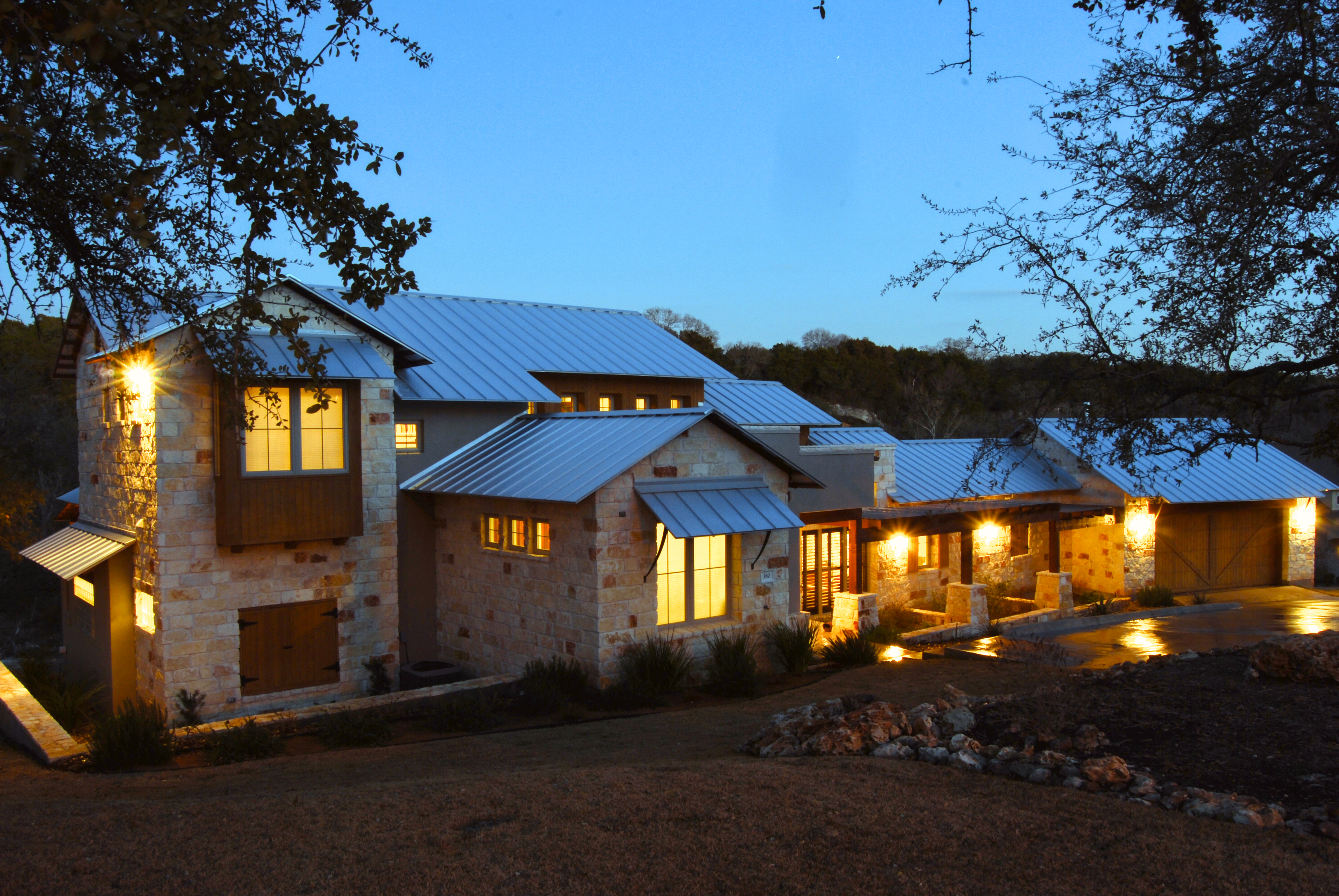 Brister Residence at dusk — Georgetown, TX custom home by Bagwell Custom Homes